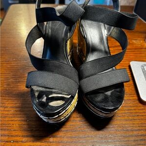 Charles David Black Wedge Sandals